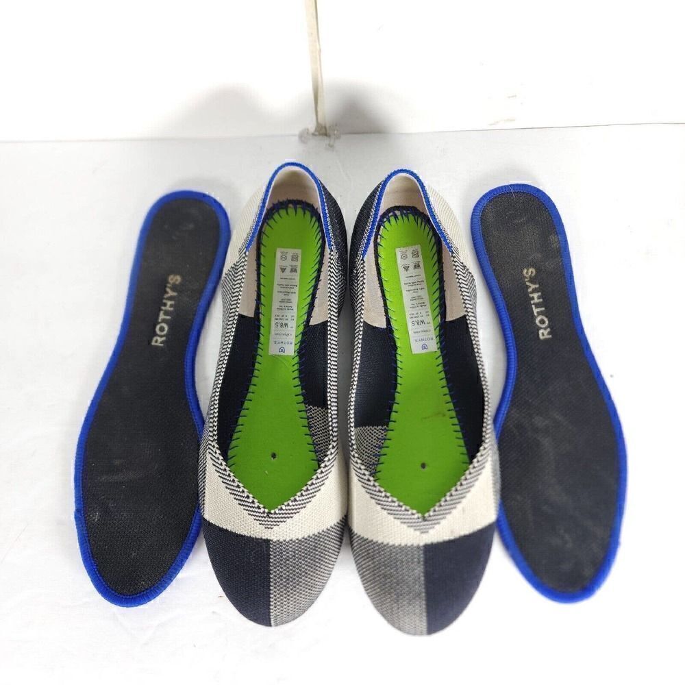 Rothy’s Women’s Captoe US8,5 Black Charcoal White Retired Round Toe SlipOn Flat - Picture 4 of 13